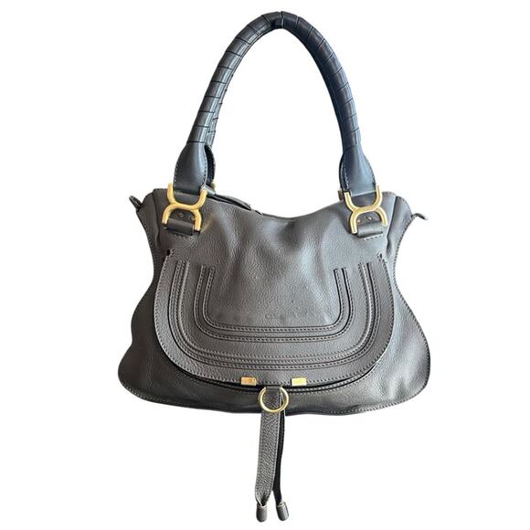 Chloe Marcie Bag Medium Size Cashmere Gray Leather Top Handle Handbag Purse - Picture 16 of 16